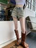 Women's High Waist Slim Straight Leg Denim Shorts Yellow Mud Color A-Line Super Short Hot Pants Summer Style S2023_ecoleips.com