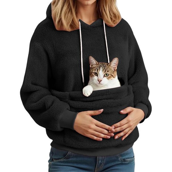 Aria Basics European And American Autumn/Winter Women's Flannel Hoodie With Pet Pocket Design_ecoleips.com