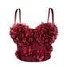 Women's Clothing Red Underwear Mesh See Through Fishbone Bra With Bra Pad Beaded Three Dimensional Flowers For Outer Wear With Beautiful Back_ecoleips.com