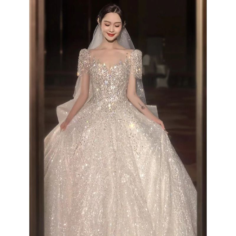 Women's Clothing Wedding Dress Bride Main Dress Small Size Heavy Luxury High End Texture Large Size Trailing Summer Dress_ecoleips.com
