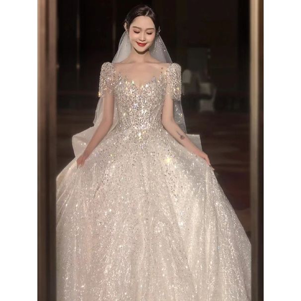 Women's Clothing Wedding Dress Bride Main Dress Small Size Heavy Luxury High End Texture Large Size Trailing Summer Dress_ecoleips.com