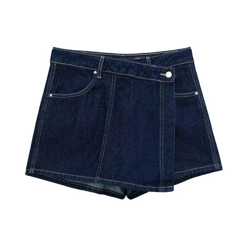 Women's Casual Pocket Denim Shirt Asymmetric CulottesSuit_ecoleips.com