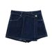 Women's Casual Pocket Denim Shirt Asymmetric CulottesSuit_ecoleips.com