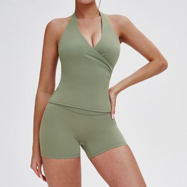 Zechuang Women's Brushed Yoga Set Hollow Back Fitted Sports Suit Outdoor Running 3109_ecoleips.com