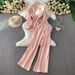 Sun Protection Two-Piece Set – Oversized Button-Down Shirt With Drawstring Waist & High-Waisted Wide-Leg Pants_ecoleips.com