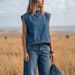 Fashionable Sleeveless Vest Top Wide Leg Denim Two Piece Set For Women New American Style_ecoleips.com