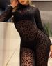 Women's Clothing jumpsuits Slim long-sleeved sexy flocked see-through slimming jumpsuits (girdle not included)_ecoleips.com