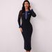 Women's Clothing Autumn And Winter New Style Knitted Dress Mid Length Long Sleeved Denim Stitching Bottom A Line Sweater Dress_ecoleips.com