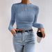 European And American Cross-Border Autumn Winter Slim Fit Versatile Long Sleeve Plaid Round Neck_ecoleips.com