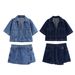 Women's Clothing New Short Denim Shirt Double Breasted Denim Skirt Pants_ecoleips.com