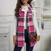 Women's Clothing New Fashion Plus Size Fleece Plaid Lapel Mid Length Sleeveless Vest Coat Women's Clothing Outerwear_ecoleips.com