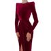 Angola Red Queen Sister Winter Fashion: Chic Slit French Velvet Dress For Women_ecoleips.com