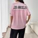 Women's Graphic Print V-Neck T-Shirt Loose Fit Casual Tee Digital Color Block Design Sporty Top Silver Pink S-L_ecoleips.com