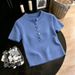 Women's Colorful Button Down Collar Short Sleeved Knit Top Slim Fit Fashionable Spring Summer Style_ecoleips.com