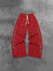 Urban Streetwear Distressed Denim Pants With Rhinestone Star & Rose Embroidery - Elastic Waist Drawstring Wide Leg Joggers For Men & Women_ecoleips.com
