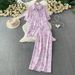 Women's Clothing French Style Sweet And Gentle Dopamine Print Collared Midi Shirt And High Waisted Slimming Midi Skirt Two Piece Set For Women_ecoleips.com