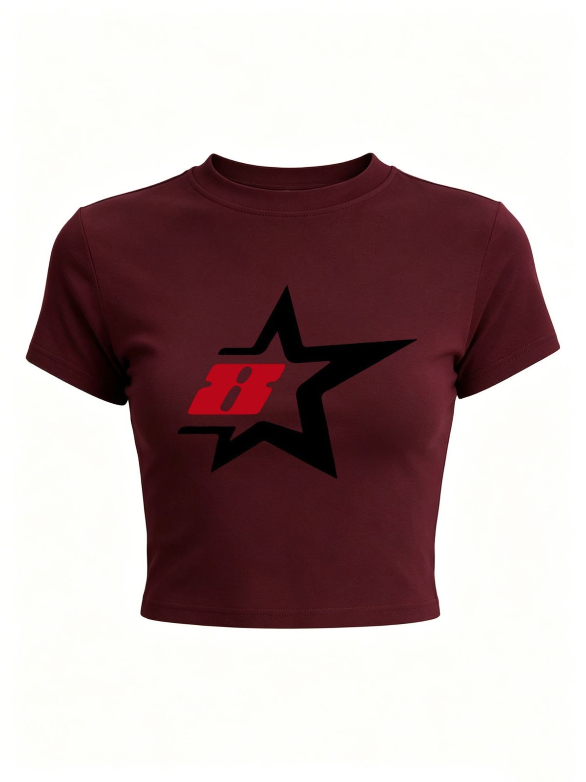 Women Number 8 Star Graphic Crop Top Slim Crew Neck Short Sleeve Grunge Sporty Casual Streetwear Summer T-Shirt_ecoleips.com