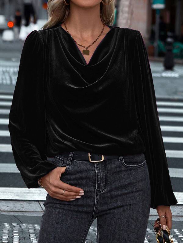 Autumn And Winter Women's Velvet Pile Collar Women's Long-Sleeved Tops_ecoleips.com