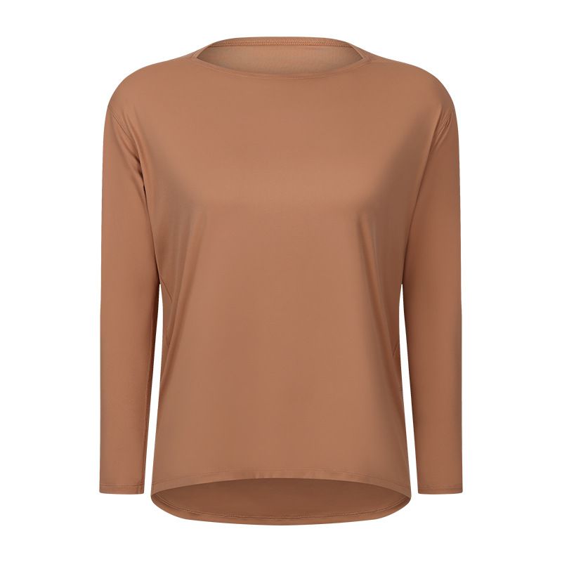 2024 New Casual Loose Fitting Quick Drying Breathable Double Sided Bare Skin European And American Style Women's Fitness Long Sleeved Yoga Suit DS010_ecoleips.com