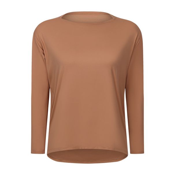 2024 New Casual Loose Fitting Quick Drying Breathable Double Sided Bare Skin European And American Style Women's Fitness Long Sleeved Yoga Suit DS010_ecoleips.com