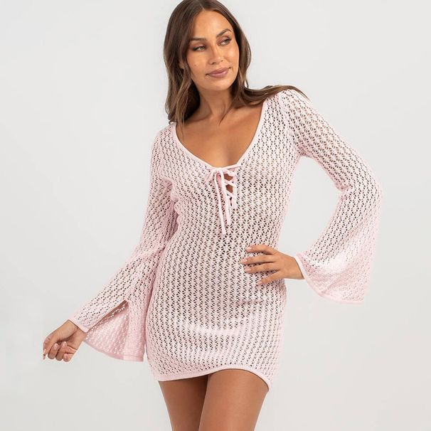 Women's Clothing Solid Color Knitted Bikini Cover Up Beach Skirt Sexy Sun Protection Clothing_ecoleips.com