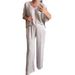 Women's Silky V-Neck Lounge Set Two Piece Outfit for Work Travel Black Burgundy Silver Lavender Blush Khaki_ecoleips.com