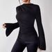 Women's Clothing Pleated Design Flared Sleeve Stand Up Collar Slim Fit Ladies T Shirt_ecoleips.com