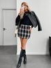 Black And White Plaid Printed Short Midi Skirt, Suitable For Daily Wear In Autumn And Winter._ecoleips.com