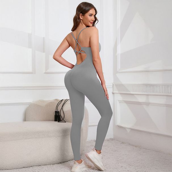 Women's Clothing Strap Buttoned Chest Pad Trousers Jumpsuit Seamless Sportswear Fitness Dance Jumpsuit_ecoleips.com