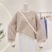 2022 Striped Sweatshirt Women, Spring Autumn Thin Style, European And American Loose Fit, Versatile Design,_ecoleips.com