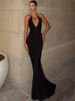 Mozision Metal Ring Halter V Neck Sexy Maxi Dress Women Elegant Black Off-shoulder Backless Bodycon Club Party Long Dresses_ecoleips.com