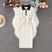 Women's Slim Fit Color Blocked Half Zip Polo Collar Knit Dress Long Sleeve Sweater Dress Export Quality_ecoleips.com