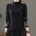 A Loose, Semi-High-Neck, Long-Sleeved T-Shirt With German Velvet Embroidery, Artistic And Versatile Style, For Women's A_ecoleips.com