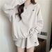 Verve Waffle Shorts Long Sleeve Top Two Piece Set Women Summer Plus Size Loose Harajuku Style Casual Fashion Outfit_ecoleips.com