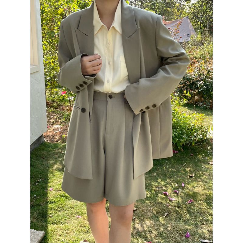 Women's Clothing Loose Casual Suit Jacket + Wide Leg Casual Shorts For Women_ecoleips.com