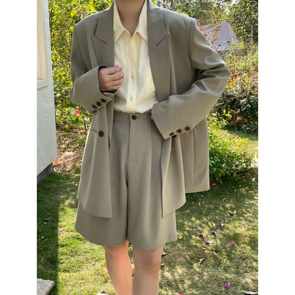 Women's Clothing Loose Casual Suit Jacket + Wide Leg Casual Shorts For Women_ecoleips.com