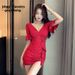 5132 New Style Sexy Deep V-neck, Low-cut Women's Clothing, Waist-cinching, Slimming, Bodycon Short Dress, Nightclub_ecoleips.com