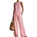 Women's Clothing Retro Two Piece Set Lace Sleeveless Top And Wide Leg Pants Hollow Out Comfortable_ecoleips.com