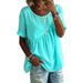 Women's Solid Color Round Neck Short Sleeve Ruffled Top T-Shirt Spring/Summer New Clothing_ecoleips.com