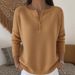 Women's Knitted V Neck Sweater Button Detail Solid Color Autumn Winter Fashion For Christmas_ecoleips.com