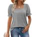 Women's Clothing Spring And Summer New Fashion Simple U Neck Petal Sleeve Loose T Shirt_ecoleips.com