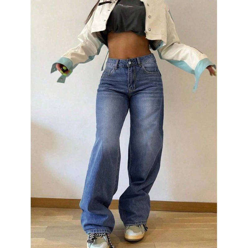 Women's High-Waisted Wide-Leg Jeans Retro American Style Loose Fit Denim Pants European Fashion_ecoleips.com