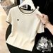 Women's Petite Round Neck T-Shirt Embroidered Heart Short Sleeve Knitted Inner Layer Top For Summer Real Shot_ecoleips.com