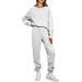 Women's Clothing Fleece Lined Round Neck Pullover Sweatshirt Set Long Sleeve Casual Trousers Autumn Winter_ecoleips.com