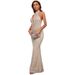Women's Clothing Apricot Halter Neck Sequined Backless Fishtail Dress Evening Dress Long Skirt Dress_ecoleips.com