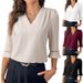 Women's Summer Shirt V Neck Three Quarter Sleeve Office Top American Style Clothing For Women_ecoleips.com