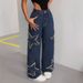 Women's Casual Versatile Jeans Loose Straight Leg Five Pointed Star Tassel Frayed Edge Denim European American Style_ecoleips.com