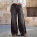 Women's Stretch mid Rise Wide Leg Jeans Casual Solid Color Straight Leg Denim for Spring/Autumn Summer Export to Europe And America_ecoleips.com
