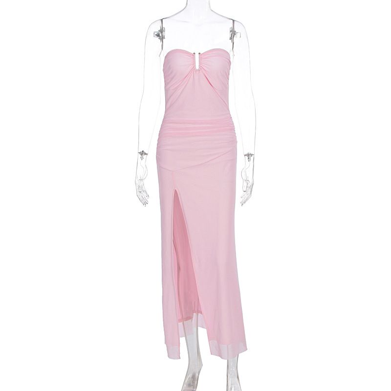 New Arrival Womens Fashion Dress Elegant Sexy Ruched Bustier Slit Slim Fitted Party Dress Summer Clothing_ecoleips.com