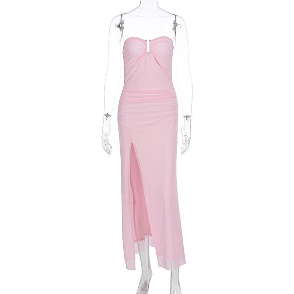New Arrival Womens Fashion Dress Elegant Sexy Ruched Bustier Slit Slim Fitted Party Dress Summer Clothing_ecoleips.com